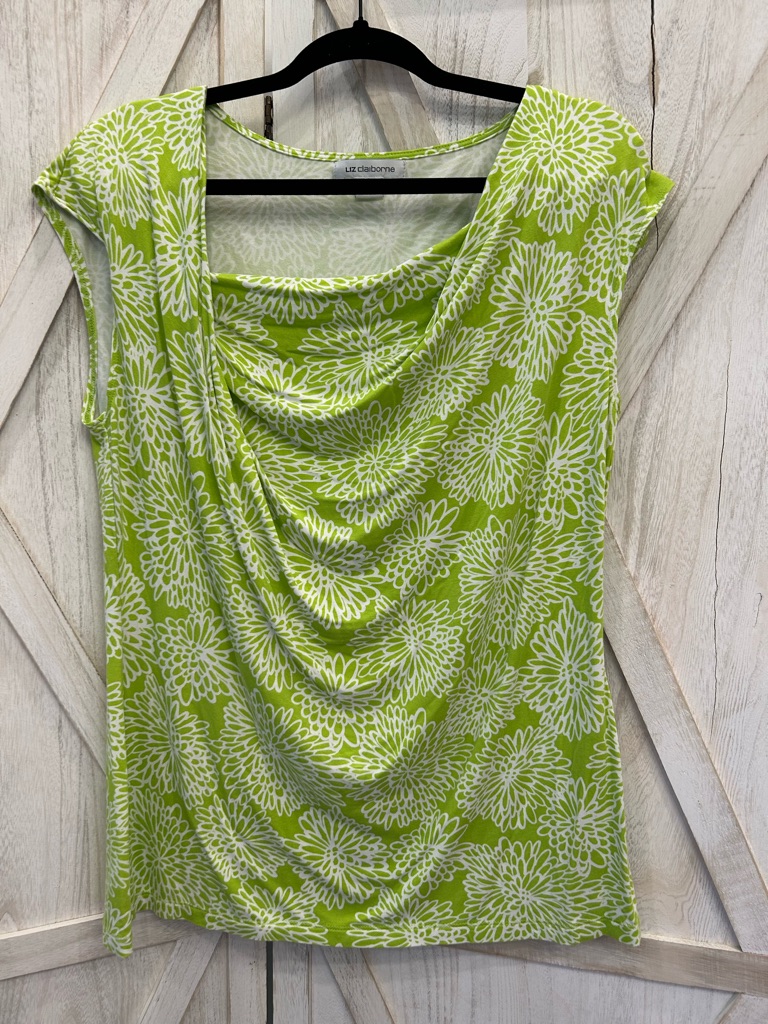 Liz Claiborne Lime Green Floral Draped Neck Sleeveless Top